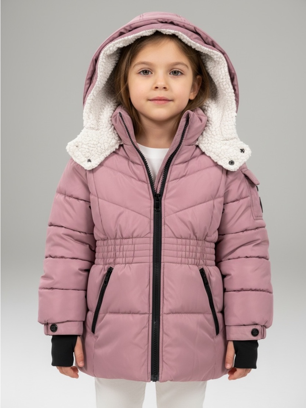 Steve Madden Girls 6X Pink Puffer Coat Faux Fur Hood Winter Jacket Sherpa Lined